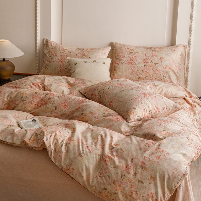 91家纺网 家纺一手货源 找家纺 爱思佳 2025新款棉麻数码印花四件套 花影柔