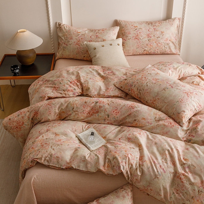 91家纺网 家纺一手货源 找家纺 爱思佳 2025新款棉麻数码印花四件套 花影柔