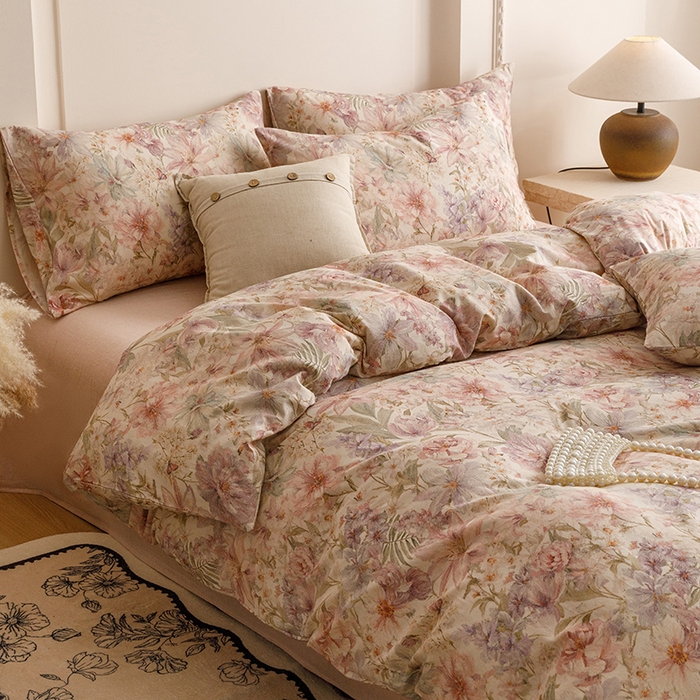 91家纺网 家纺一手货源 找家纺 爱思佳 2025新款棉麻数码印花四件套 幻彩