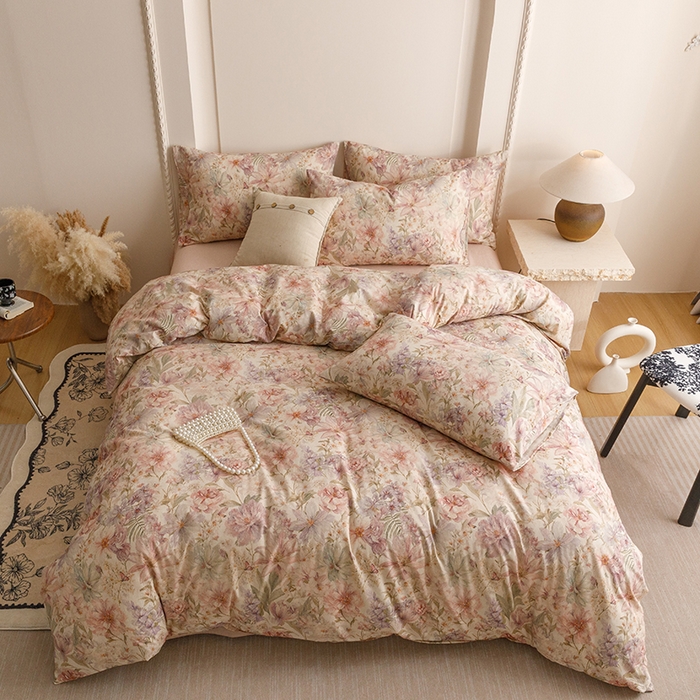 91家纺网 家纺一手货源 找家纺 爱思佳 2025新款棉麻数码印花四件套 幻彩