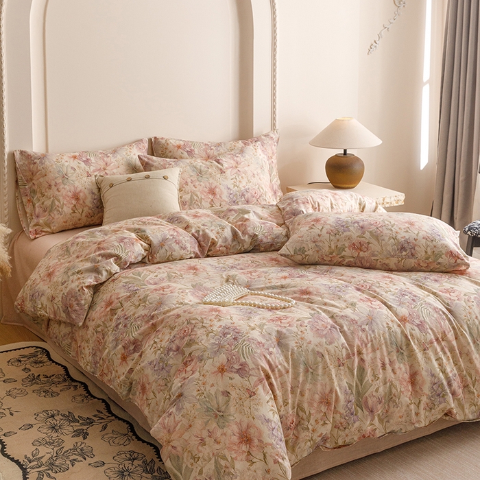 91家纺网 家纺一手货源 找家纺 爱思佳 2025新款棉麻数码印花四件套 幻彩