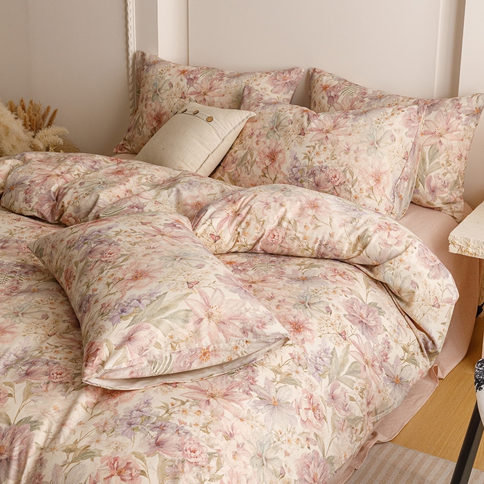 91家纺网 家纺一手货源 找家纺 爱思佳 2025新款棉麻数码印花四件套 幻彩