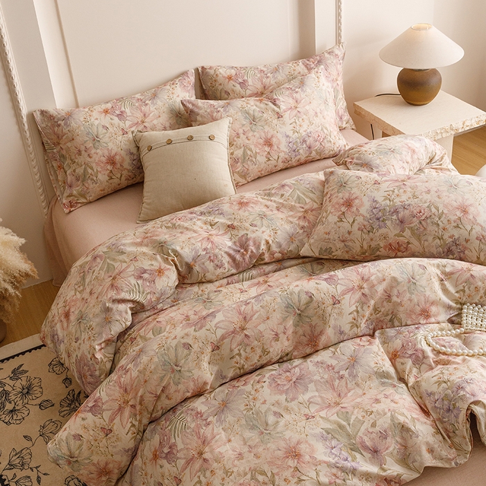 91家纺网 家纺一手货源 找家纺 爱思佳 2025新款棉麻数码印花四件套 幻彩