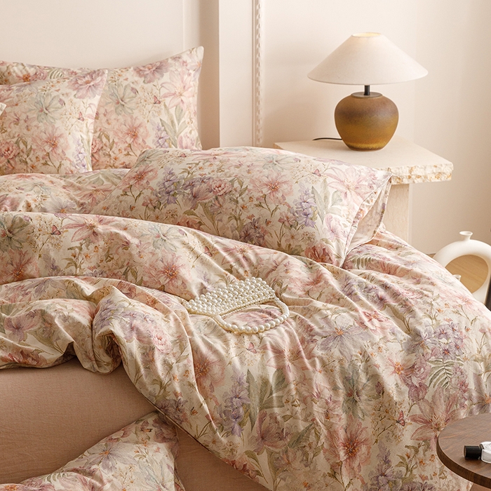 91家纺网 家纺一手货源 找家纺 爱思佳 2025新款棉麻数码印花四件套 幻彩