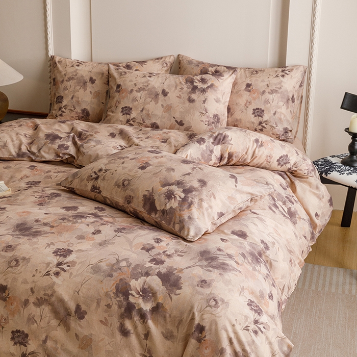 91家纺网 家纺一手货源 找家纺 爱思佳 2025新款棉麻数码印花四件套 暮雅花