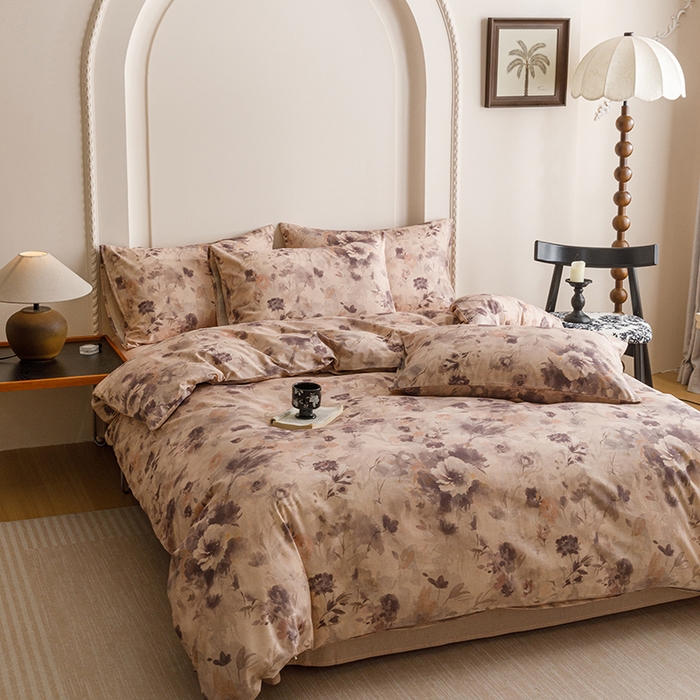 91家纺网 家纺一手货源 找家纺 爱思佳 2025新款棉麻数码印花四件套 暮雅花