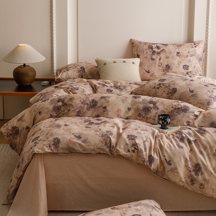 91家纺网 家纺一手货源 找家纺 爱思佳 2025新款棉麻数码印花四件套 暮雅花