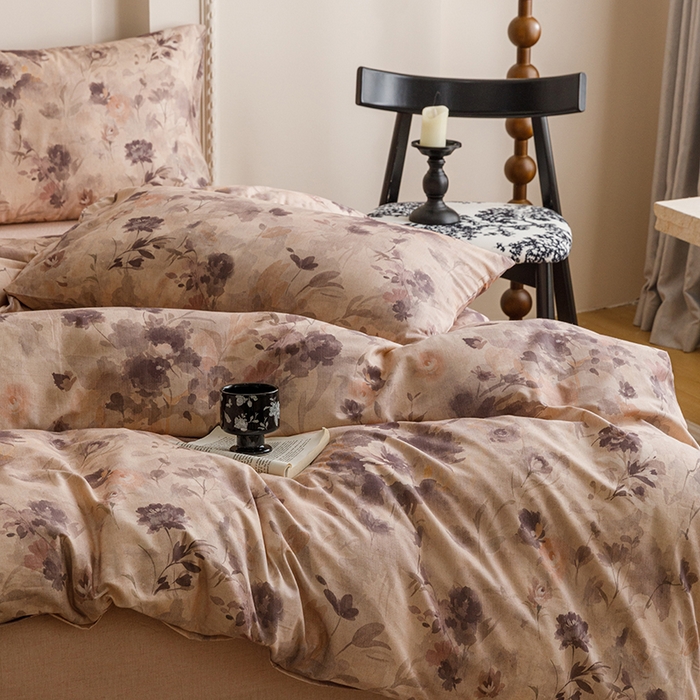 91家纺网 家纺一手货源 找家纺 爱思佳 2025新款棉麻数码印花四件套 暮雅花