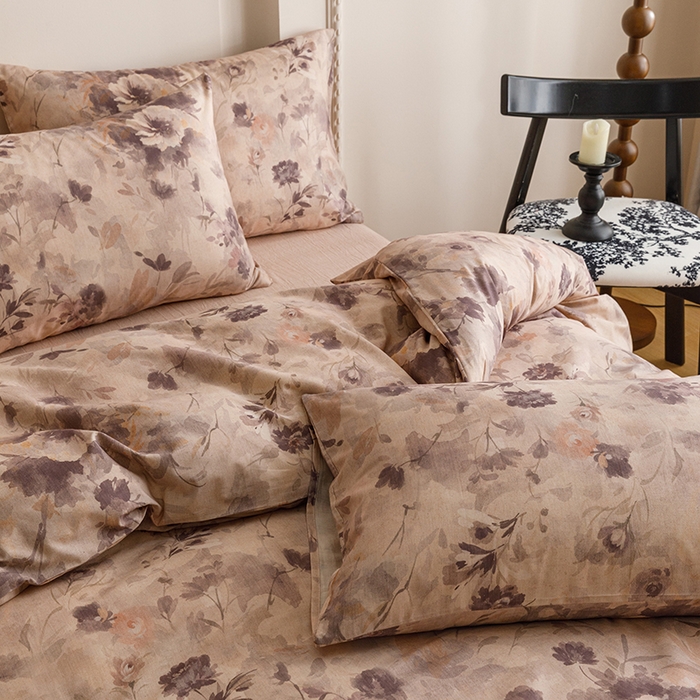 91家纺网 家纺一手货源 找家纺 爱思佳 2025新款棉麻数码印花四件套 暮雅花