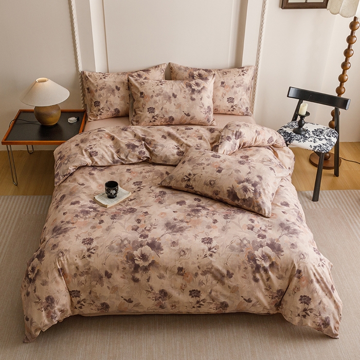 91家纺网 家纺一手货源 找家纺 爱思佳 2025新款棉麻数码印花四件套 暮雅花