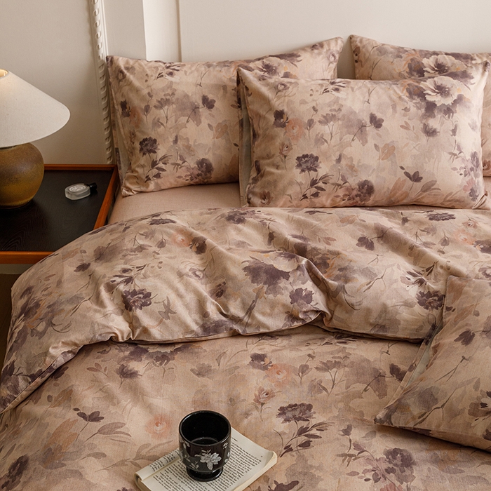 91家纺网 家纺一手货源 找家纺 爱思佳 2025新款棉麻数码印花四件套 暮雅花