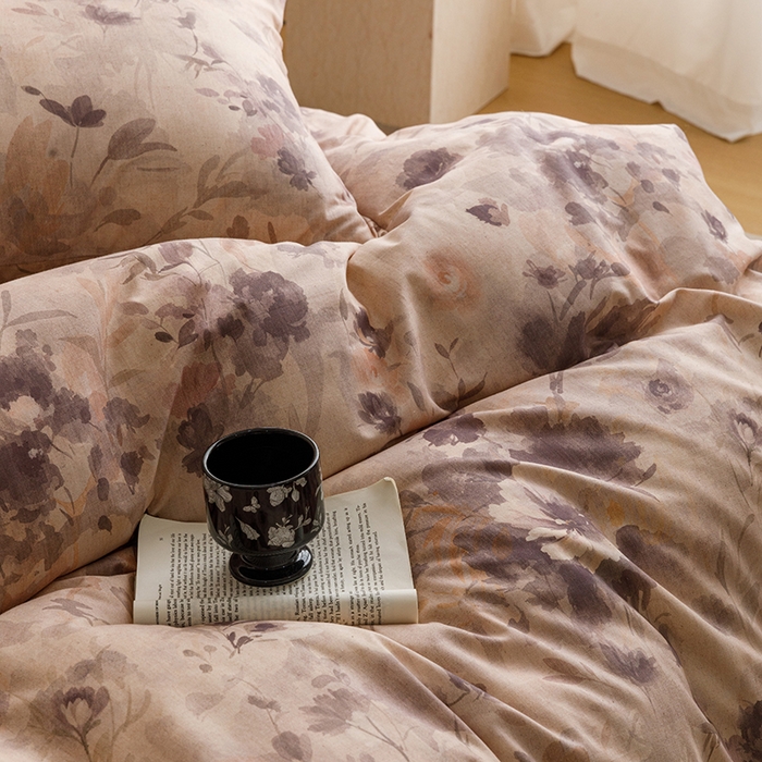 91家纺网 家纺一手货源 找家纺 爱思佳 2025新款棉麻数码印花四件套 暮雅花