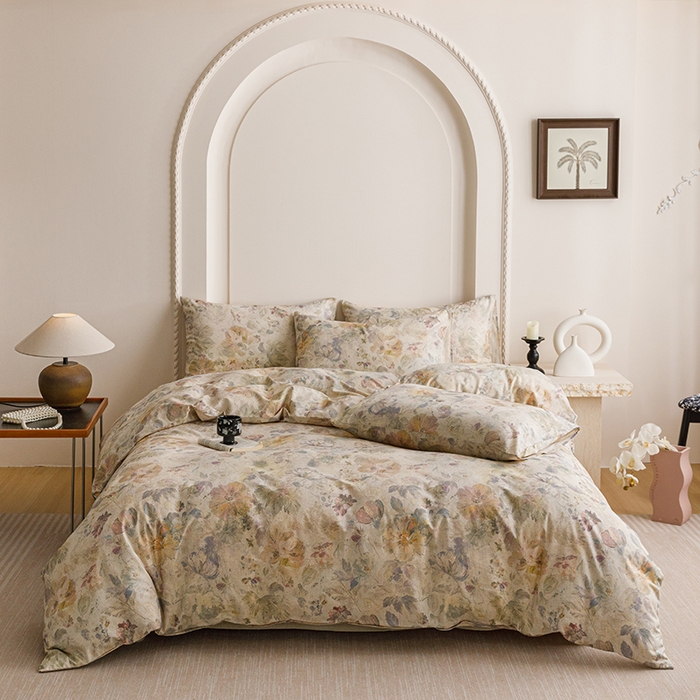 91家纺网 家纺一手货源 找家纺 爱思佳 2025新款棉麻数码印花四件套 凝彩绣