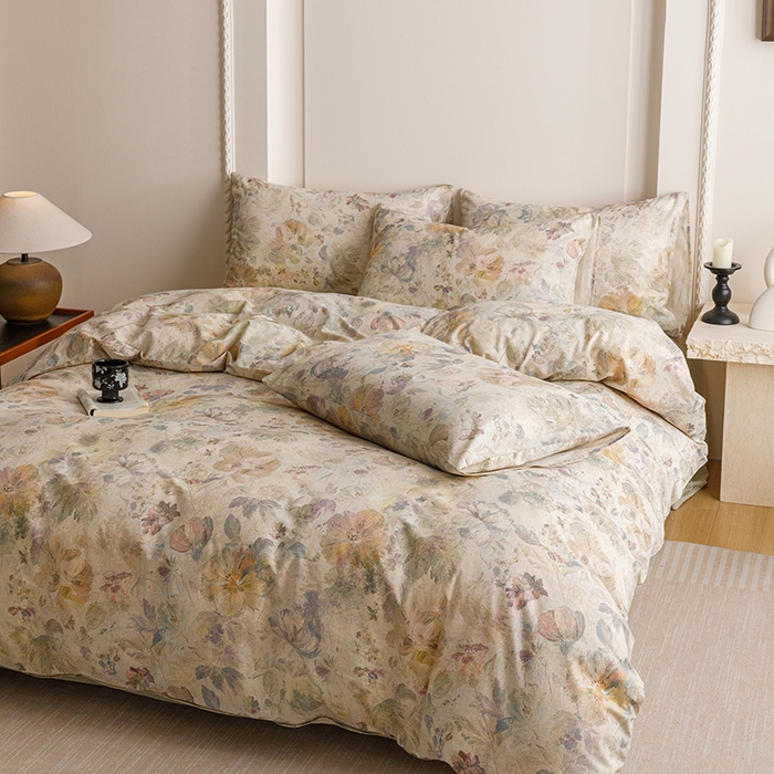 91家纺网 家纺一手货源 找家纺 爱思佳 2025新款棉麻数码印花四件套 凝彩绣