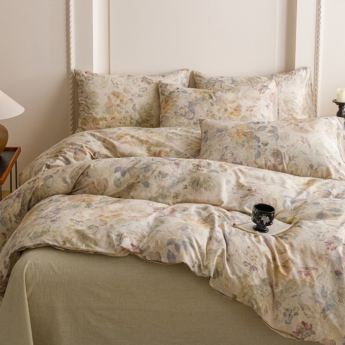 91家纺网 家纺一手货源 找家纺 爱思佳 2025新款棉麻数码印花四件套 凝彩绣