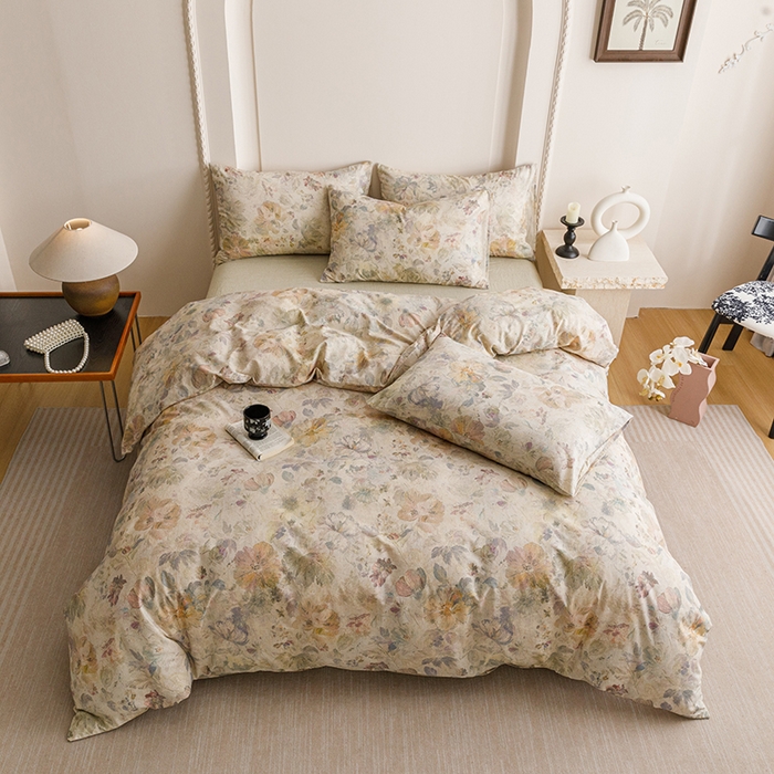 91家纺网 家纺一手货源 找家纺 爱思佳 2025新款棉麻数码印花四件套 凝彩绣