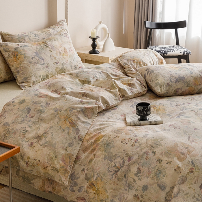 91家纺网 家纺一手货源 找家纺 爱思佳 2025新款棉麻数码印花四件套 凝彩绣