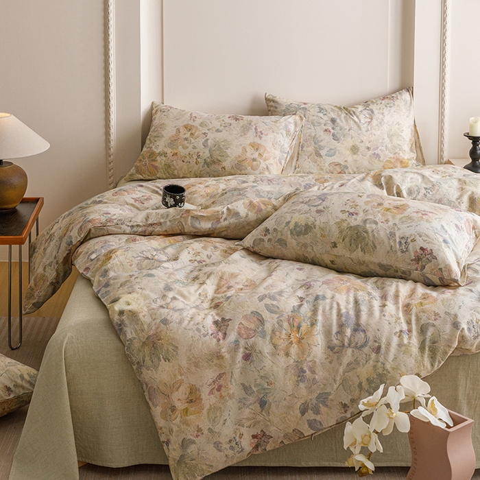 91家纺网 家纺一手货源 找家纺 爱思佳 2025新款棉麻数码印花四件套 凝彩绣