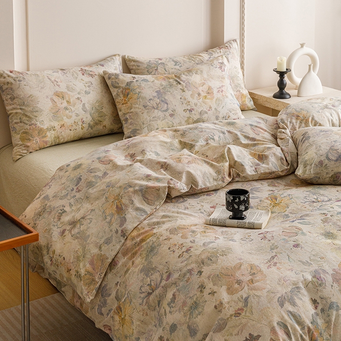 91家纺网 家纺一手货源 找家纺 爱思佳 2025新款棉麻数码印花四件套 凝彩绣