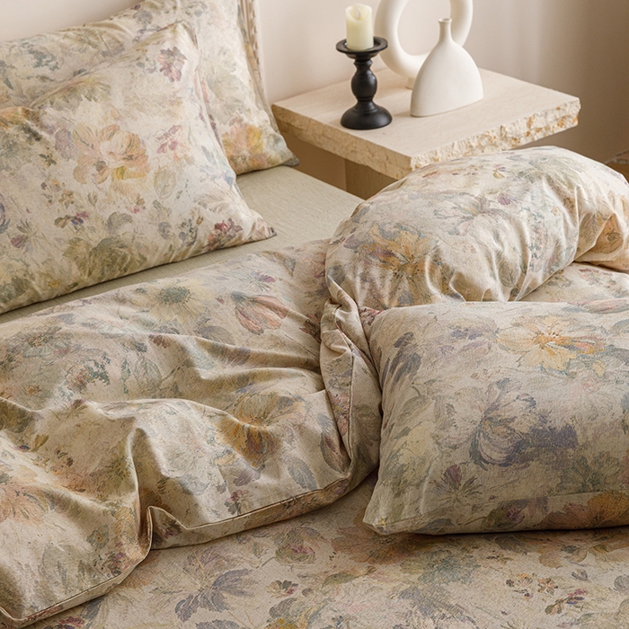 91家纺网 家纺一手货源 找家纺 爱思佳 2025新款棉麻数码印花四件套 凝彩绣