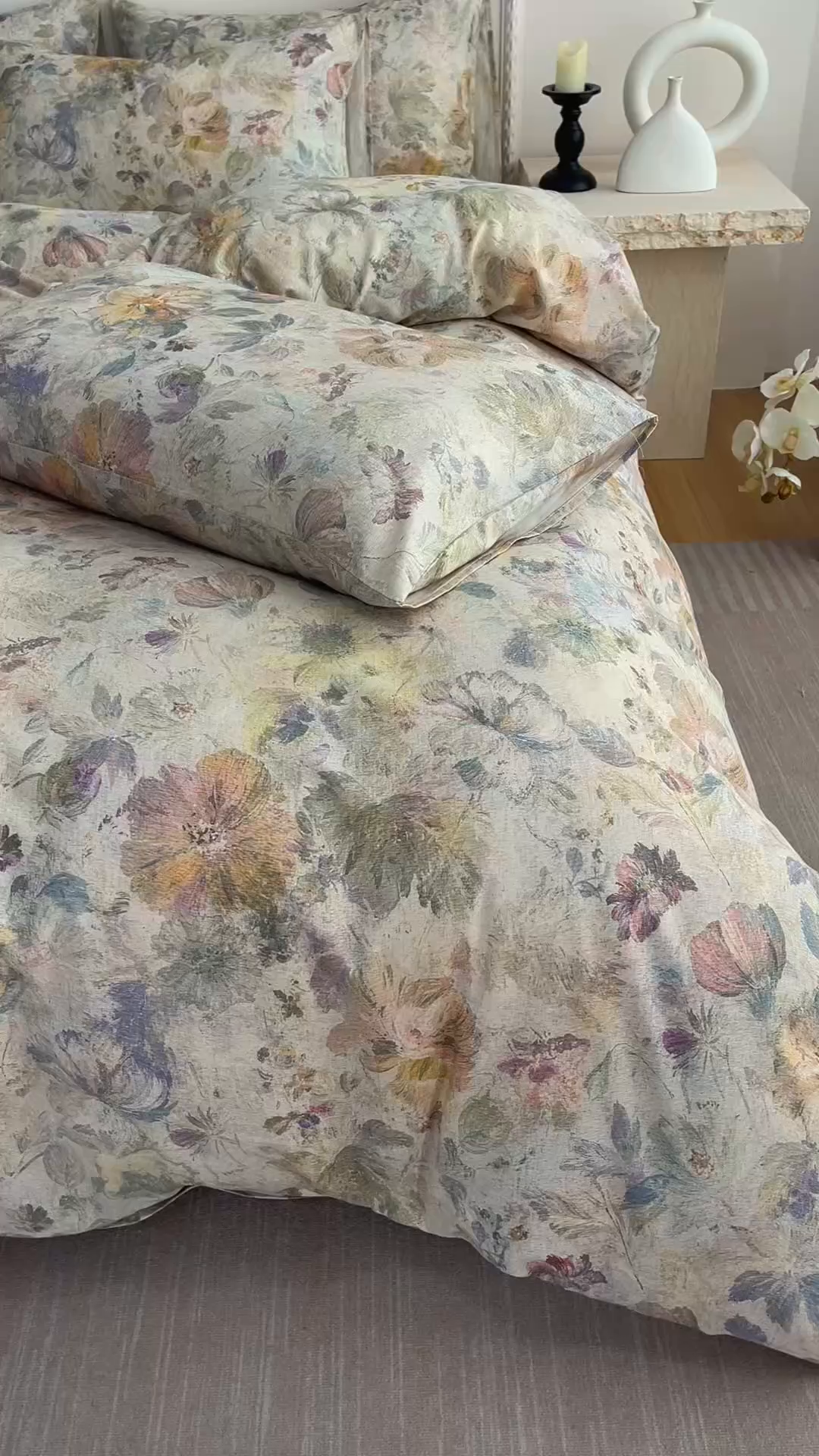 91家纺网 家纺一手货源 找家纺 爱思佳 2025新款棉麻数码印花四件套 凝彩绣