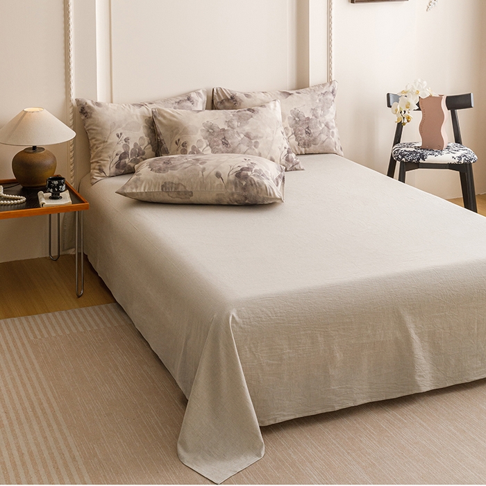 91家纺网 家纺一手货源 找家纺 爱思佳 2025新款棉麻数码印花四件套 素潇-灰