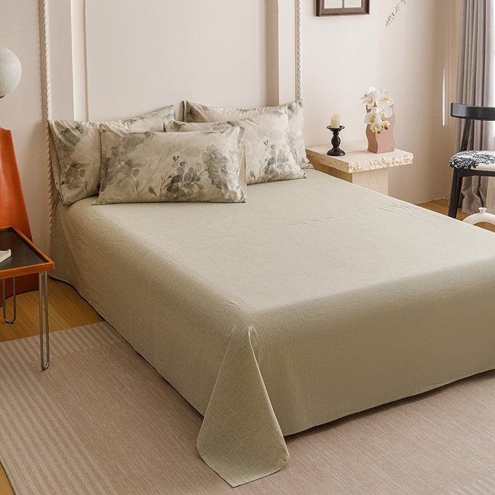 91家纺网 家纺一手货源 找家纺 爱思佳 2025新款棉麻数码印花四件套 素潇-绿