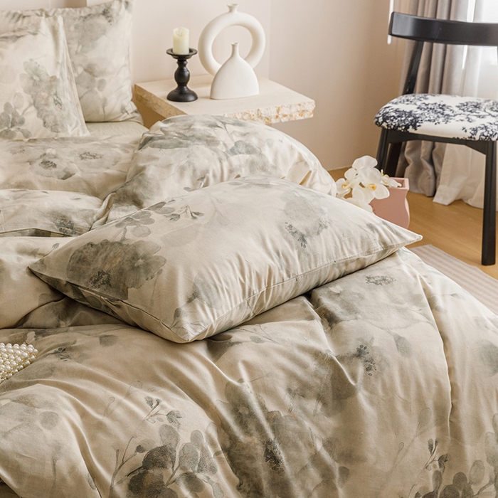 91家纺网 家纺一手货源 找家纺 爱思佳 2025新款棉麻数码印花四件套 素潇-绿