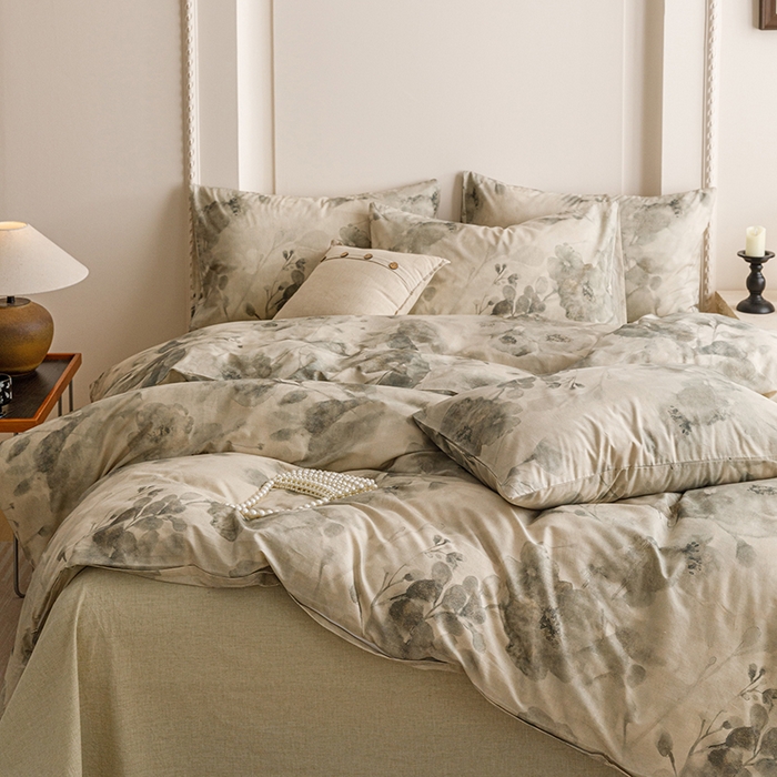 91家纺网 家纺一手货源 找家纺 爱思佳 2025新款棉麻数码印花四件套 素潇-绿