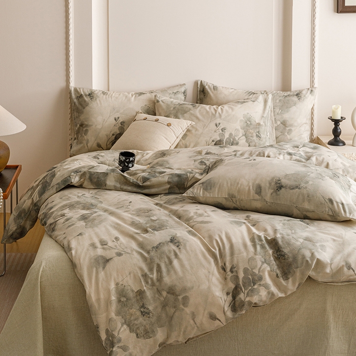 91家纺网 家纺一手货源 找家纺 爱思佳 2025新款棉麻数码印花四件套 素潇-绿