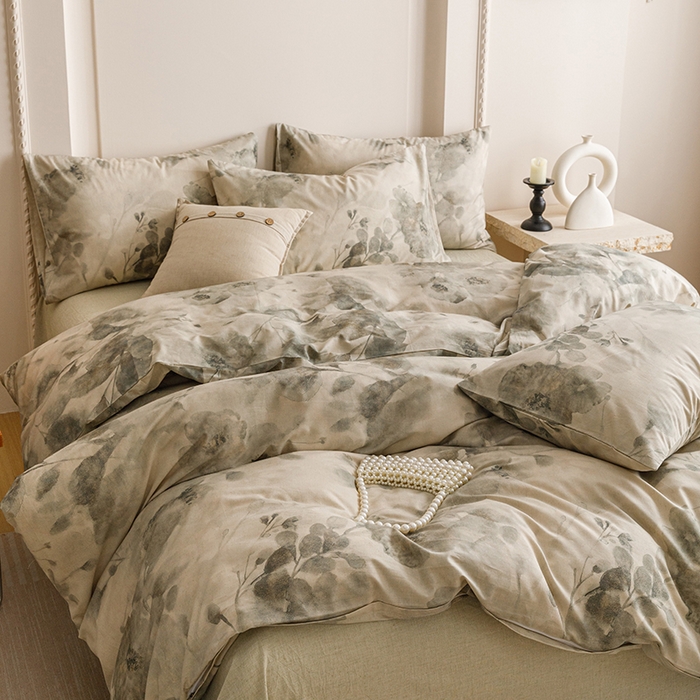 91家纺网 家纺一手货源 找家纺 爱思佳 2025新款棉麻数码印花四件套 素潇-绿