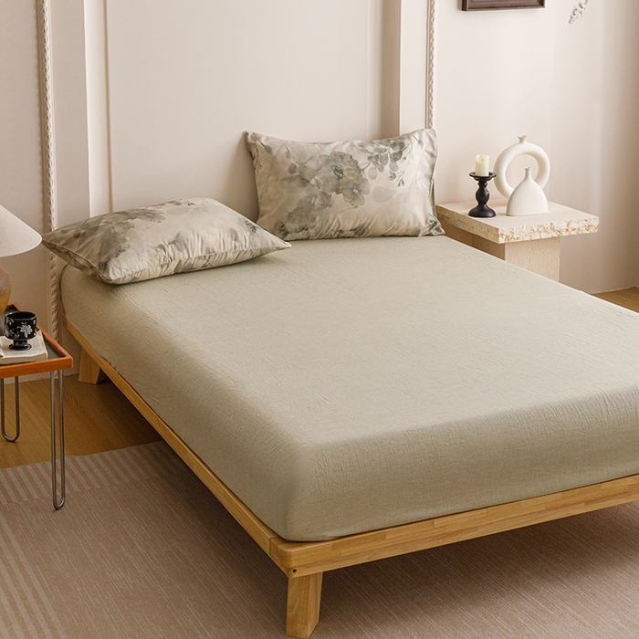 91家纺网 家纺一手货源 找家纺 爱思佳 2025新款棉麻数码印花四件套 素潇-绿