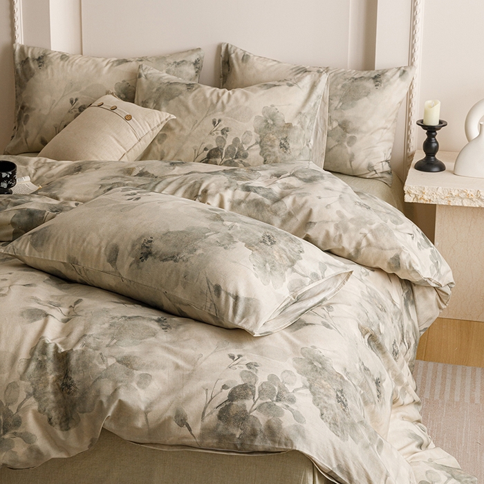 91家纺网 家纺一手货源 找家纺 爱思佳 2025新款棉麻数码印花四件套 素潇-绿