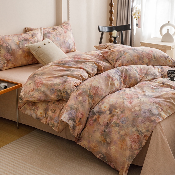 爱思佳 2025新款棉麻数码印花四件套 雅菲韵-粉