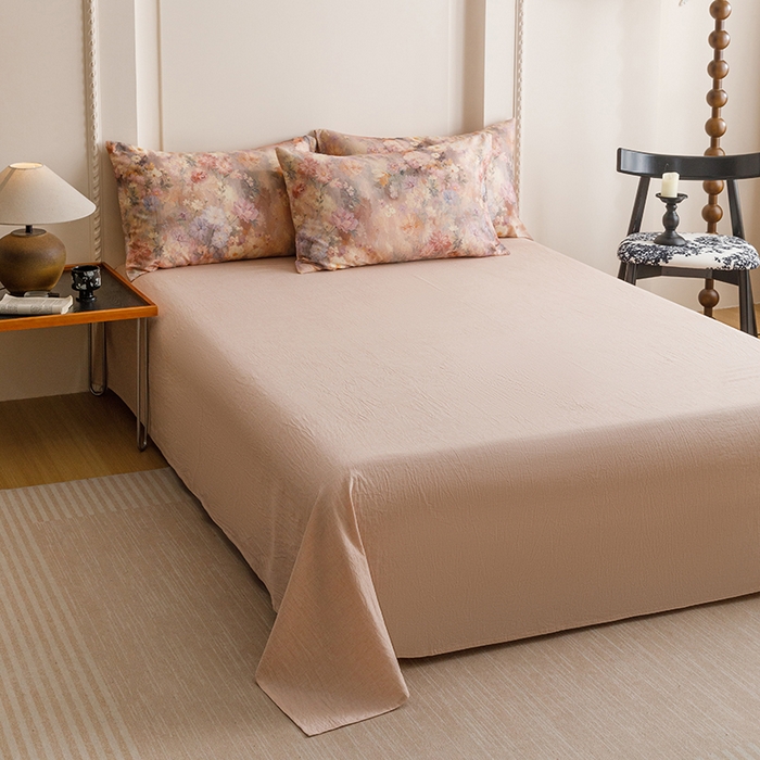 91家纺网 家纺一手货源 找家纺 爱思佳 2025新款棉麻数码印花四件套 雅菲韵-粉