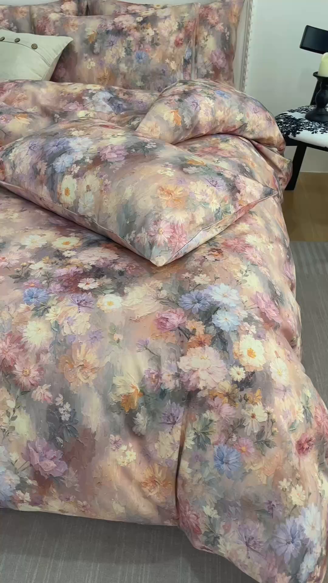 91家纺网 家纺一手货源 找家纺 爱思佳 2025新款棉麻数码印花四件套 雅菲韵-粉