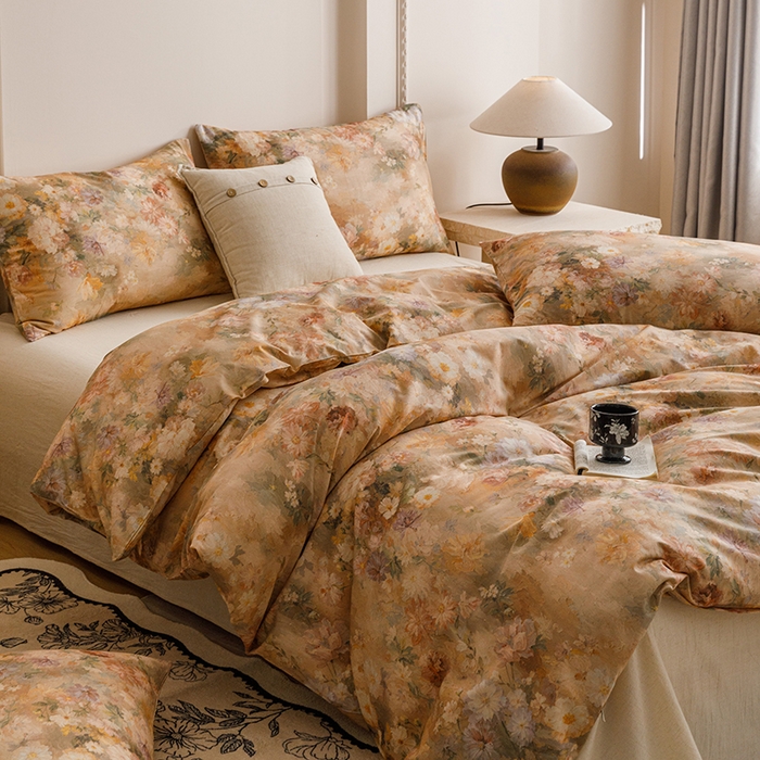 爱思佳 2025新款棉麻数码印花四件套 雅菲韵-咖