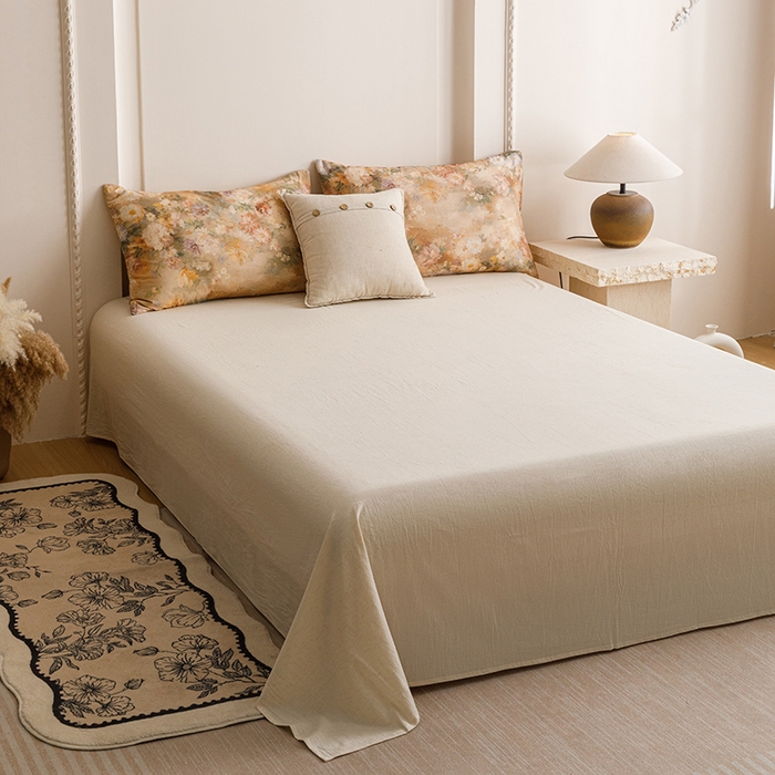 91家纺网 家纺一手货源 找家纺 爱思佳 2025新款棉麻数码印花四件套 雅菲韵-咖