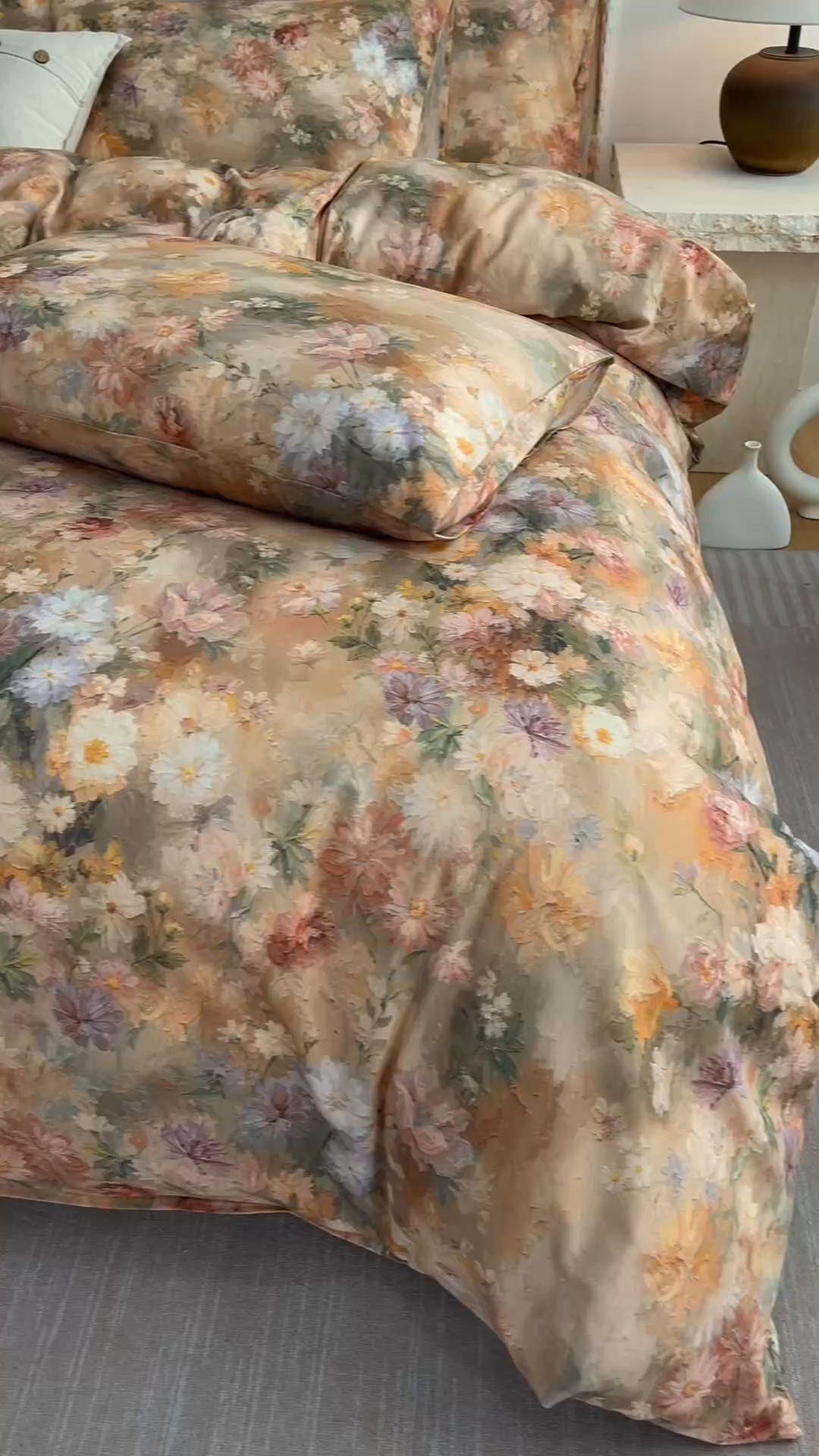 91家纺网 家纺一手货源 找家纺 爱思佳 2025新款棉麻数码印花四件套 雅菲韵-咖