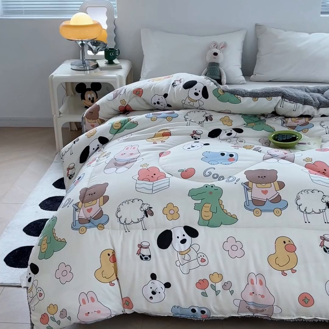 91家纺网 家纺一手货源 找家纺 （总）VIP被业 2025新款羊羔绒印花冬被保暖被芯直播爆款纤维被子被芯