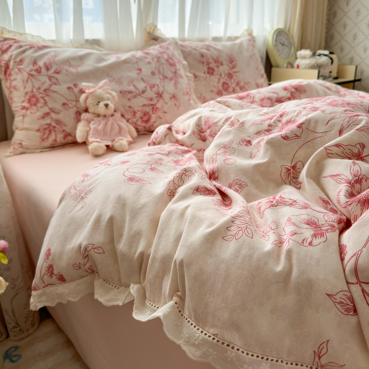 91家纺网 家纺一手货源 找家纺 （总）女子家纺 2025新款全棉纯棉磨毛蕾丝花边四件套