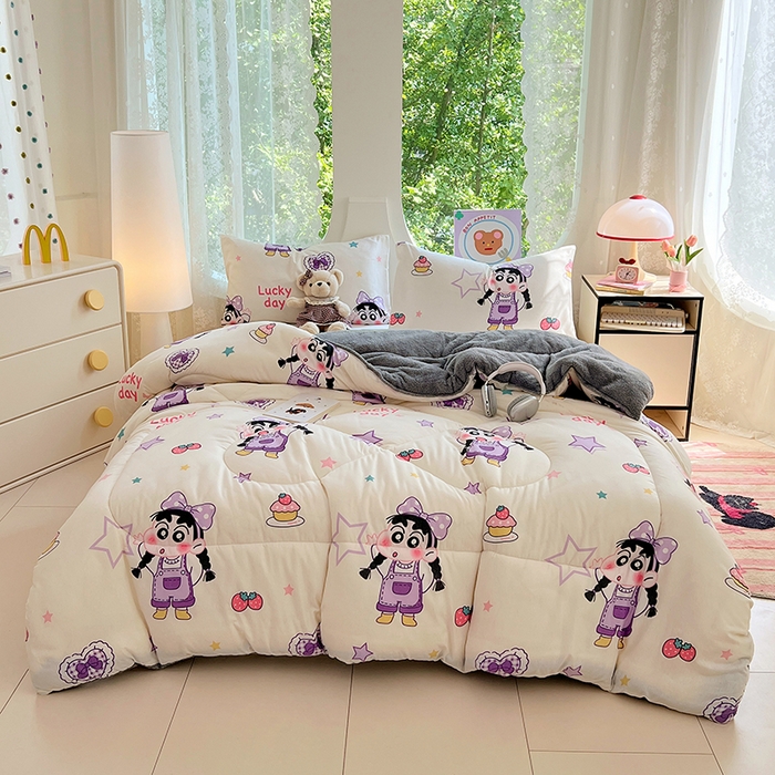 91家纺网 家纺一手货源 找家纺 VIP被业 2025新款羊羔绒印花冬被保暖被芯直播爆款纤维被子被芯 蜡笔没点新