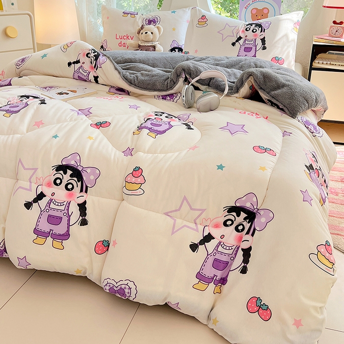 91家纺网 家纺一手货源 找家纺 VIP被业 2025新款羊羔绒印花冬被保暖被芯直播爆款纤维被子被芯 蜡笔没点新