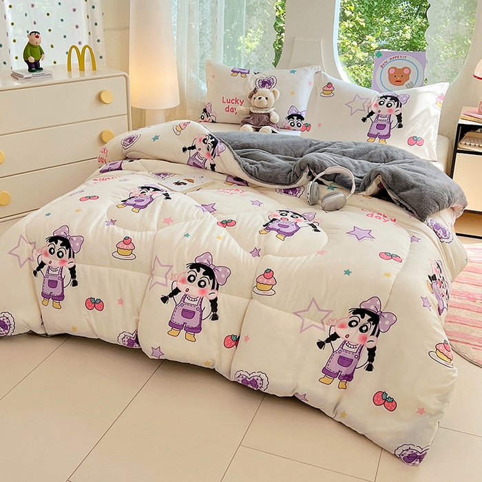 91家纺网 家纺一手货源 找家纺 VIP被业 2025新款羊羔绒印花冬被保暖被芯直播爆款纤维被子被芯 蜡笔没点新