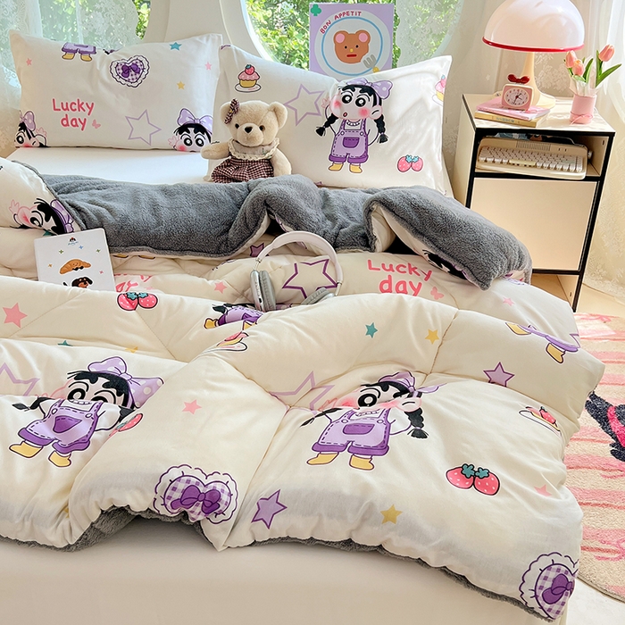 91家纺网 家纺一手货源 找家纺 VIP被业 2025新款羊羔绒印花冬被保暖被芯直播爆款纤维被子被芯 蜡笔没点新