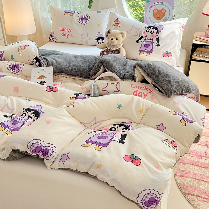 91家纺网 家纺一手货源 找家纺 VIP被业 2025新款羊羔绒印花冬被保暖被芯直播爆款纤维被子被芯 蜡笔没点新