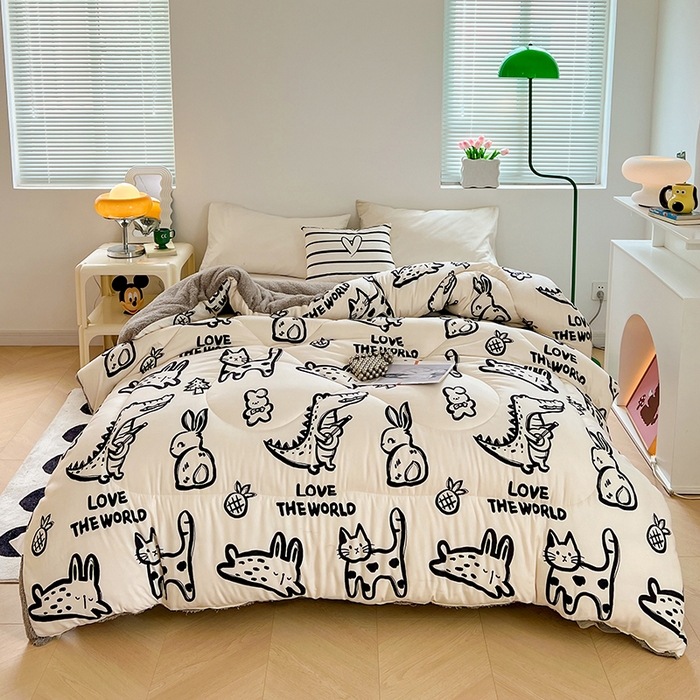 91家纺网 家纺一手货源 找家纺 VIP被业 2025新款羊羔绒印花冬被保暖被芯直播爆款纤维被子被芯 萌宠