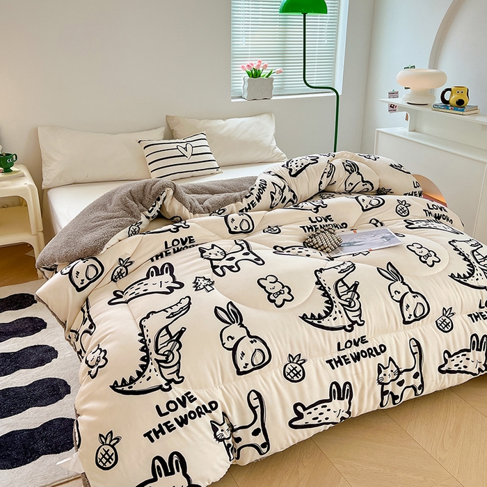 91家纺网 家纺一手货源 找家纺 VIP被业 2025新款羊羔绒印花冬被保暖被芯直播爆款纤维被子被芯 萌宠