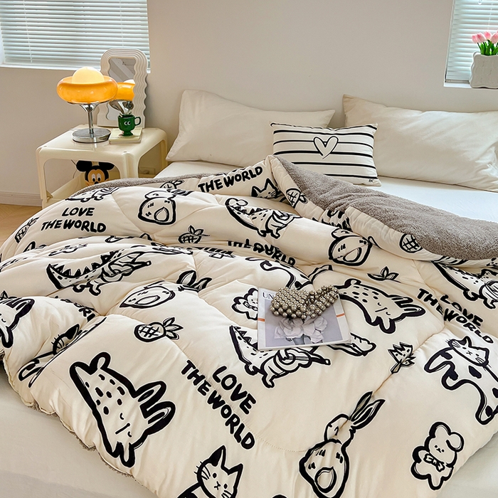 91家纺网 家纺一手货源 找家纺 VIP被业 2025新款羊羔绒印花冬被保暖被芯直播爆款纤维被子被芯 萌宠