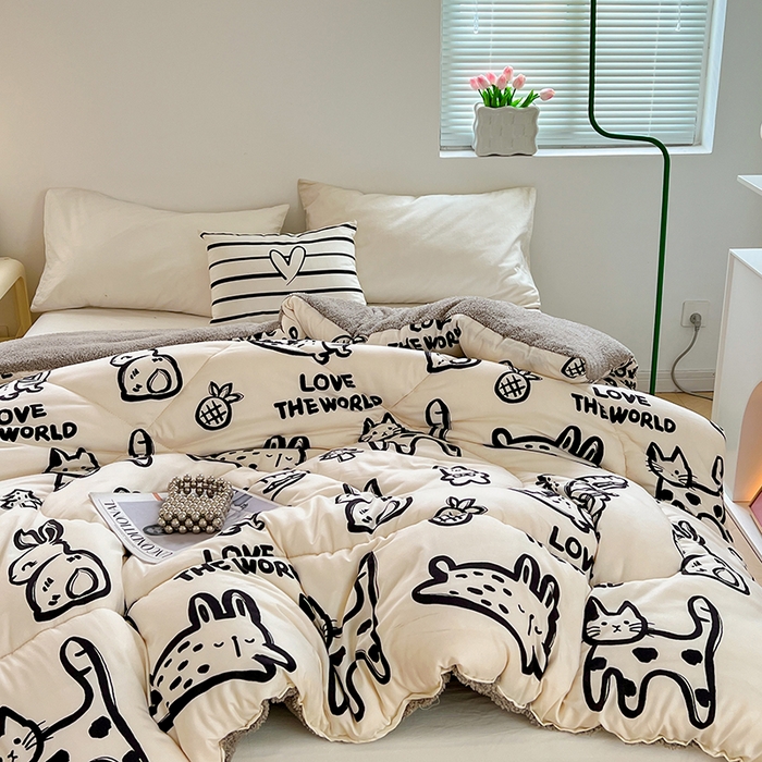 91家纺网 家纺一手货源 找家纺 VIP被业 2025新款羊羔绒印花冬被保暖被芯直播爆款纤维被子被芯 萌宠